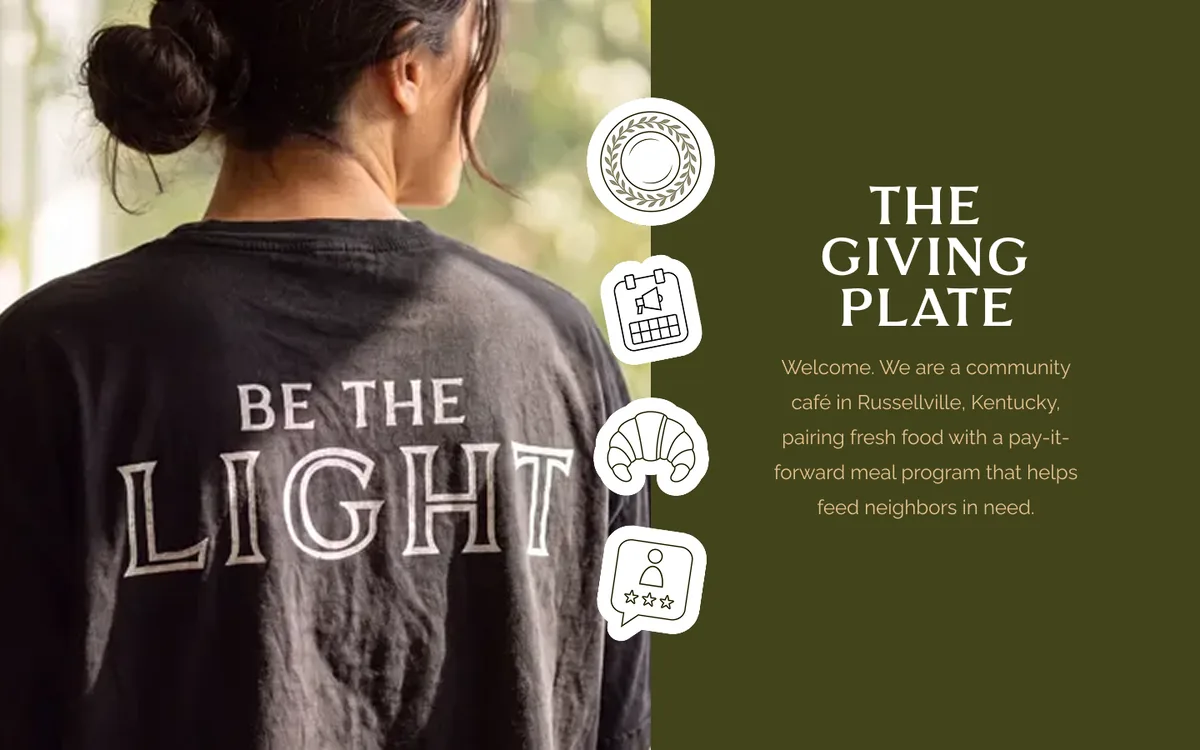 The Giving Plate website story combines photography, identity, and community messaging
