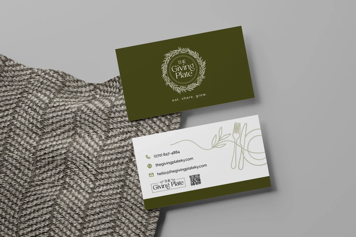 The Giving Plate brand identity on business cards